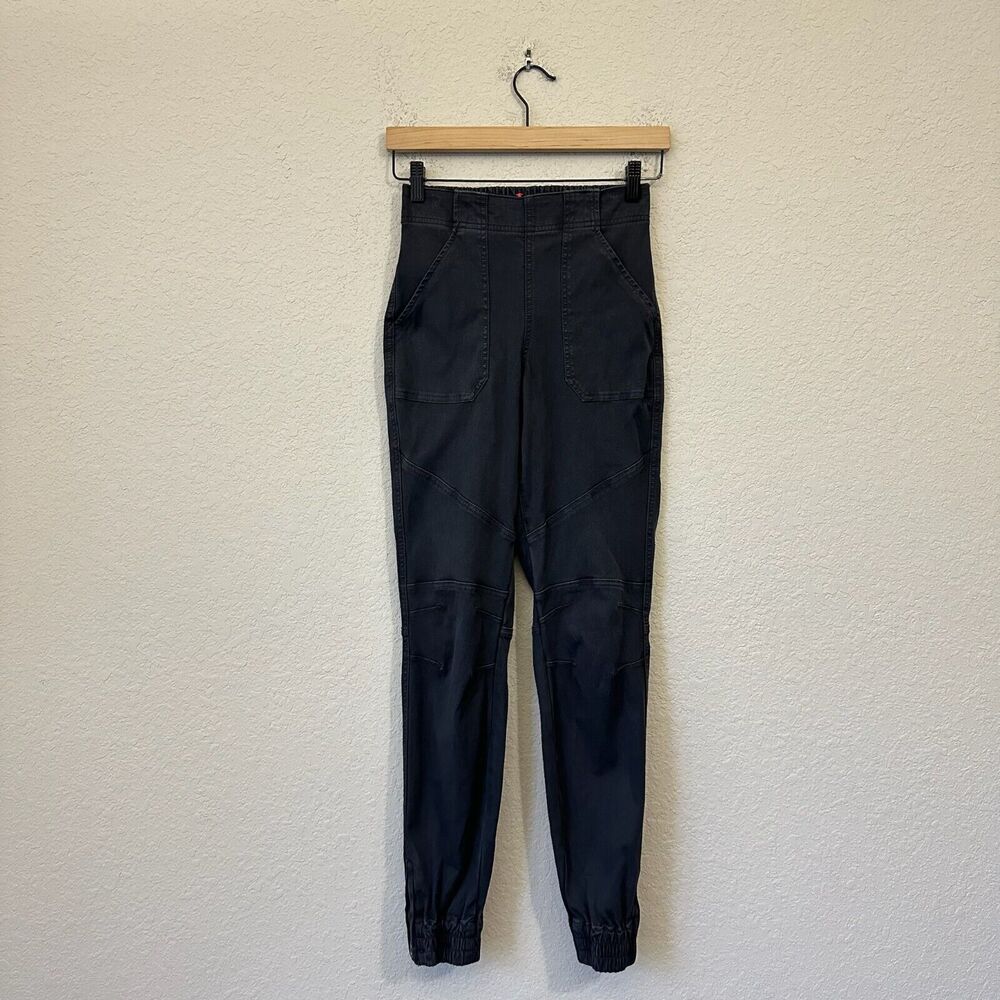 SPANX Twill Cargo Jogger Ankle Zip in Washed Black Charcoal Grey